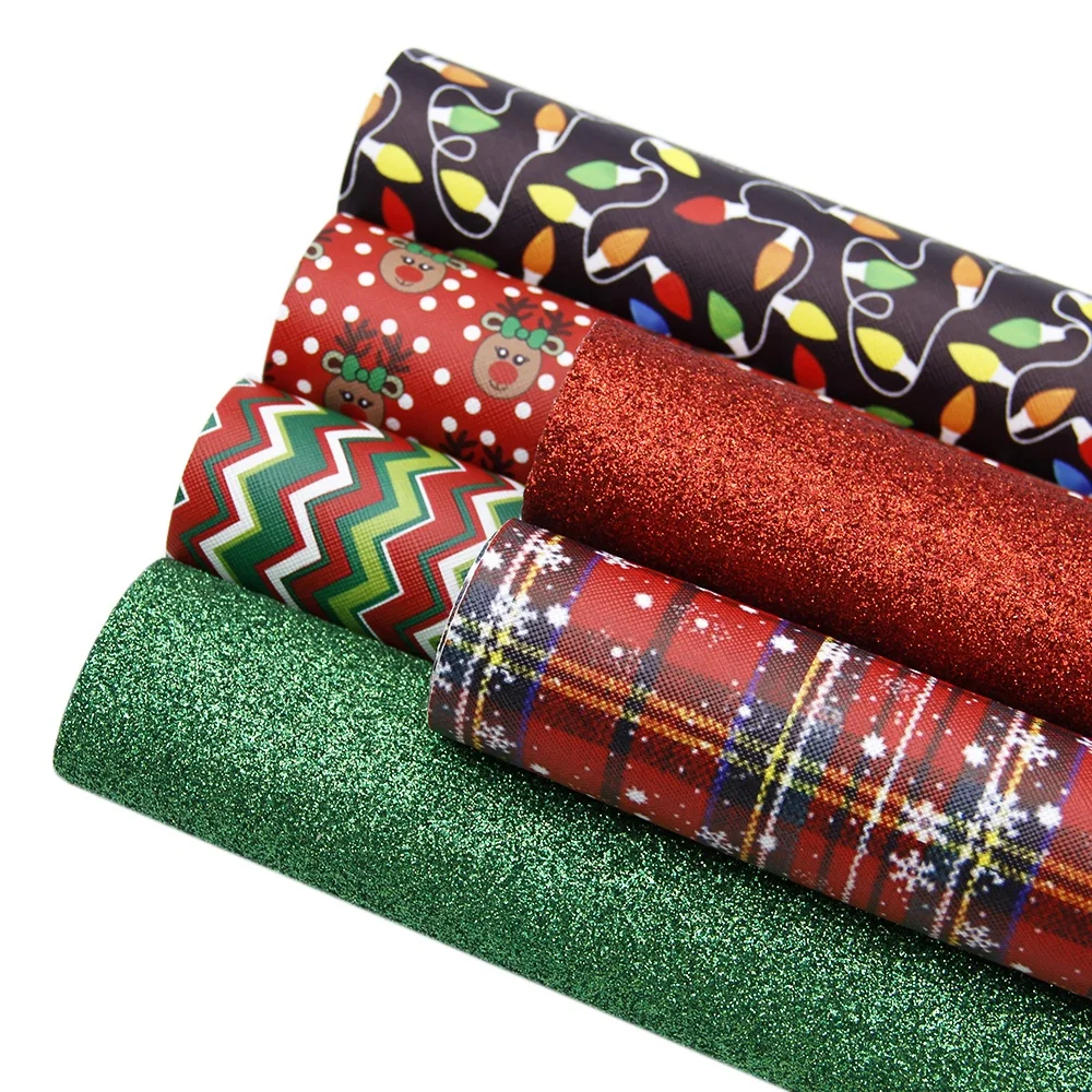 6pcs/set Christmas Printed Faux Leather Bundles Assorted DIY Bows Earrings 91571