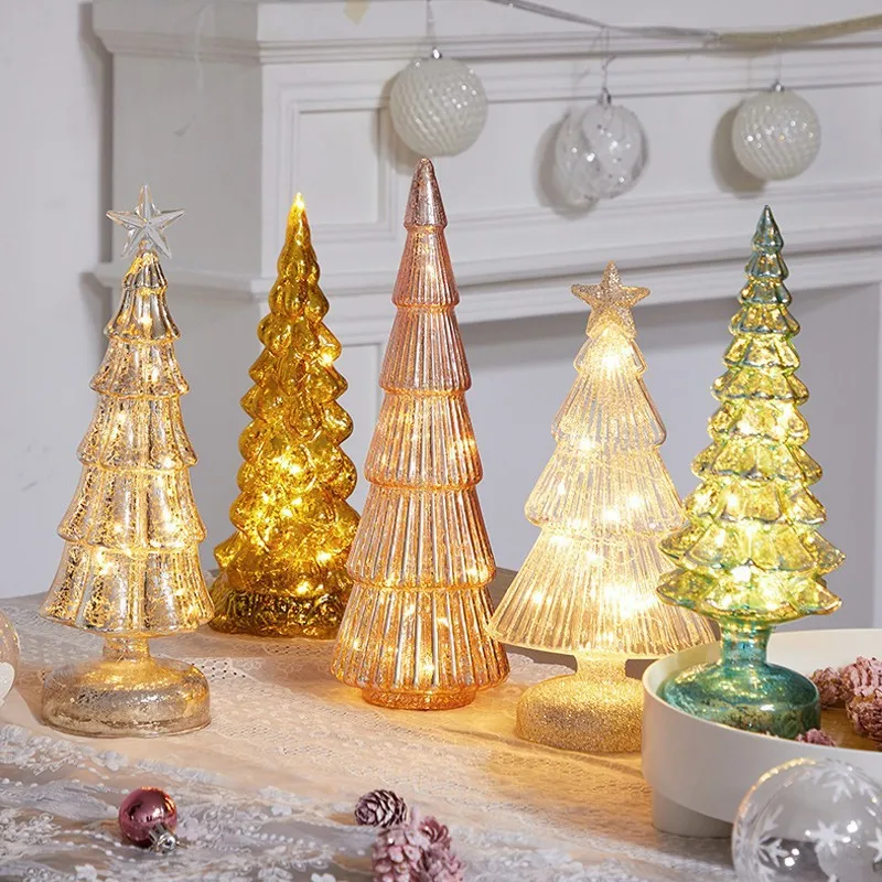 Wholesale Christmas decorations household led light decorations 15 cm Christmas glass trees for holiday decorations