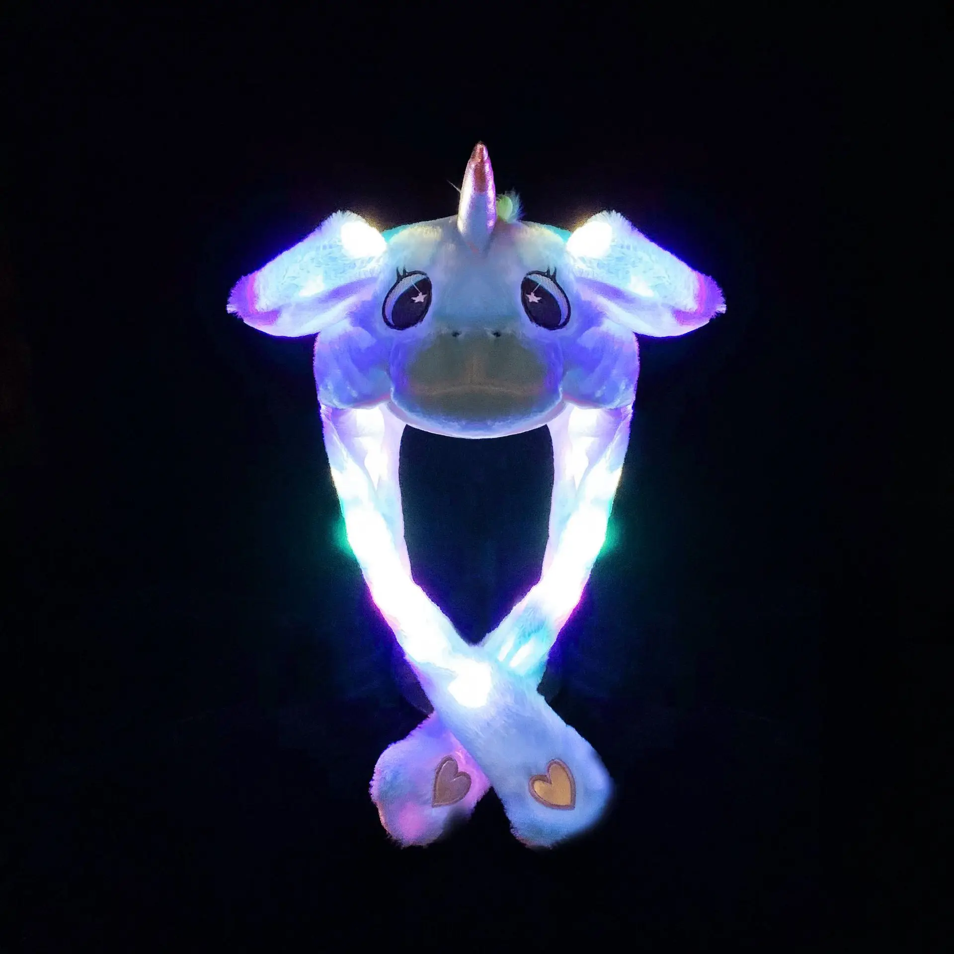 Custom Korea Rabbit Ears Hat Plush Amine Moving Hat Plush Animal Led Light Cartoon Warm Winter Hats