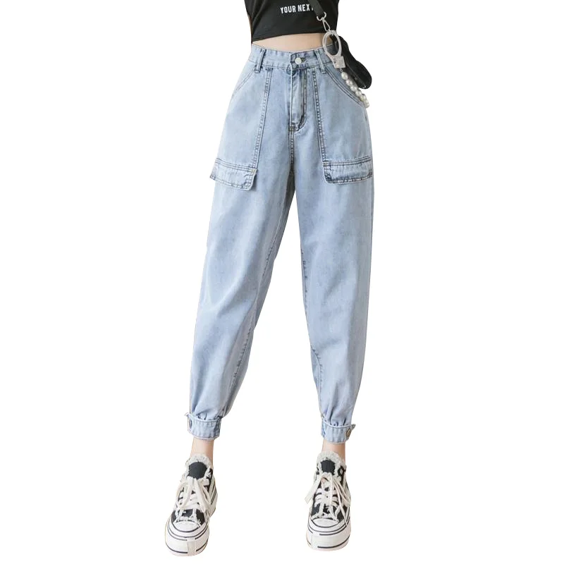
Women high waist loose cargo casual jeans with Elastic cuffs 2020 new arriver 