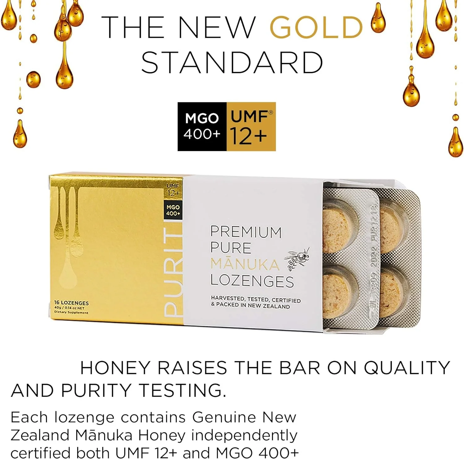 Premium Manuka Honey Lozenges High Potency - Sugar Free Drops | Genuine New Zealand Raw Manuka Honey Soothers