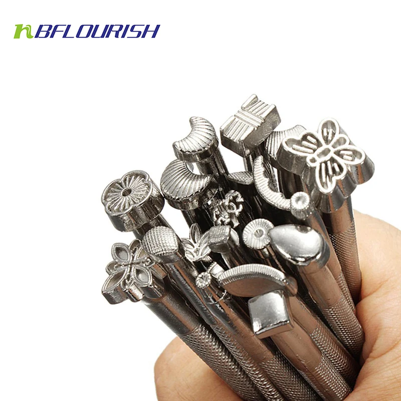 FLOURISH  Factory direct sale leather tool printing sets&16 pcs DIY flower printing punches