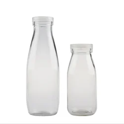 100ml 200ml 250ml 500ml 1000ml empty glass milk bottle with plastic/plate cap juice beverage drinking clear glass bottles