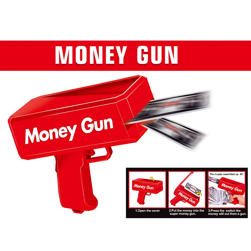 Zhiqu Toys Super Red Tik Tok Cash Shooting Spray Creative High-Speed ABS Plastic Money Gun Party Toy with Water Cannon