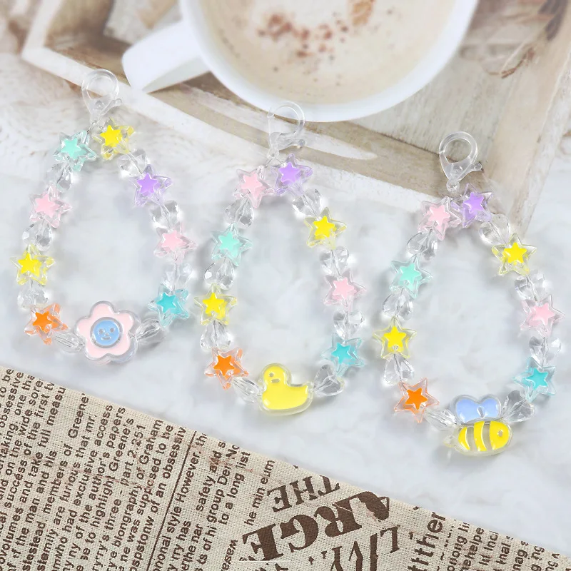 Unisex Acrylic Material Wrist Keychain Chain Wholesale Cartoon Star Acrylic Keychain For Girl