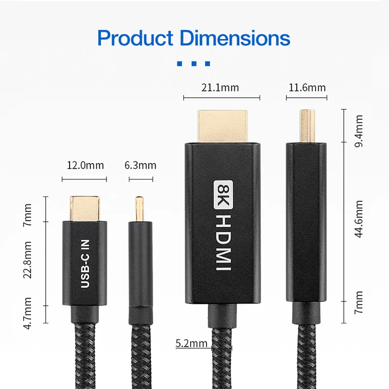 ULT-unite 8K 60Hz USB 3.1 Type-C Male to HDMI Male Adapter Cable 2m USB C to HDMI Audio Video Cable