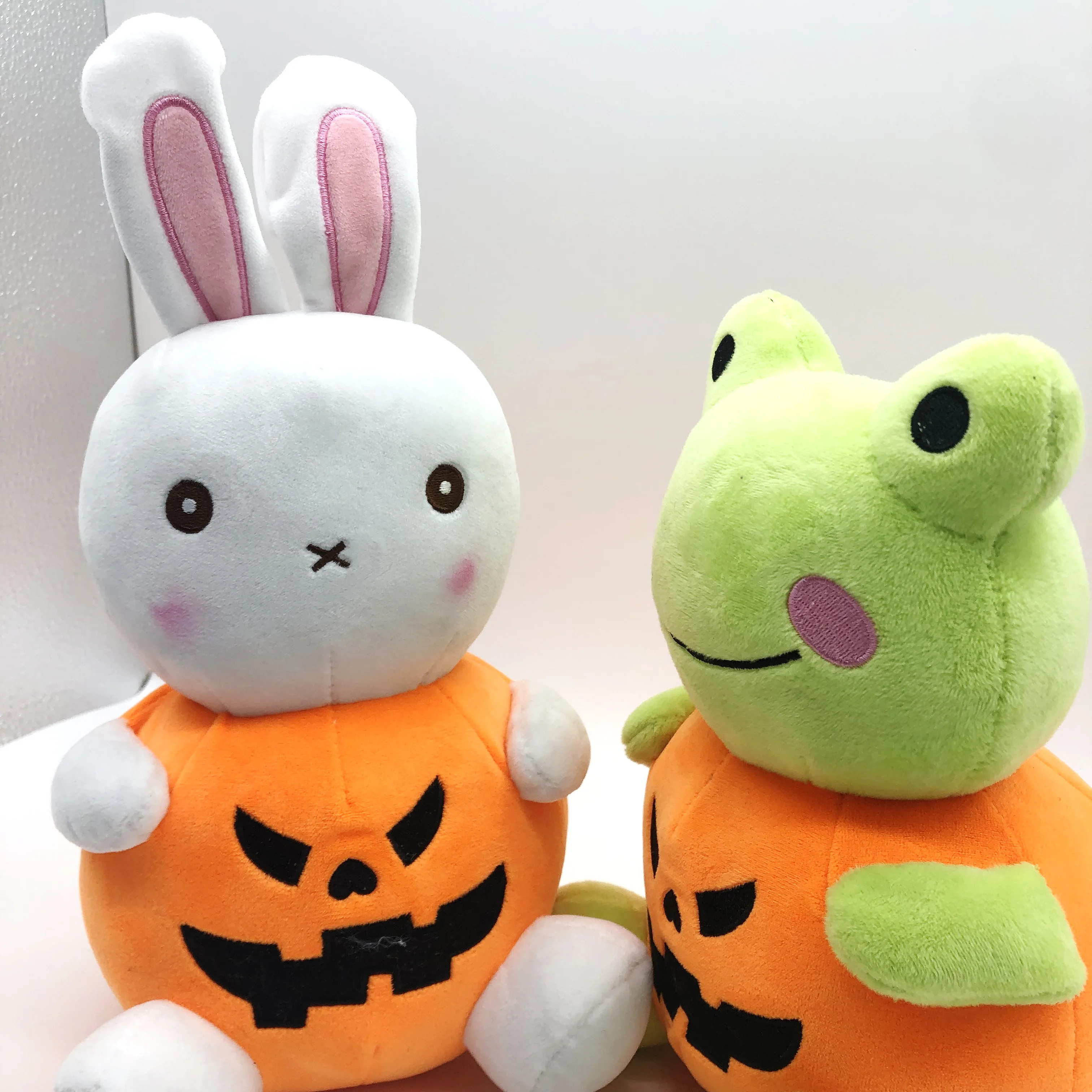 Halloween Bunny & Frog With Pumpkin Dressing Plush Toy Creative Gift Pumpkin Halloween Theme Stuffed Animal Toys