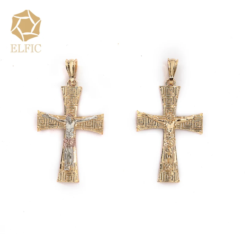 Elfic 18 K Gold Religious pendant hip hop Necklace Christian Jesus Cross Pendant