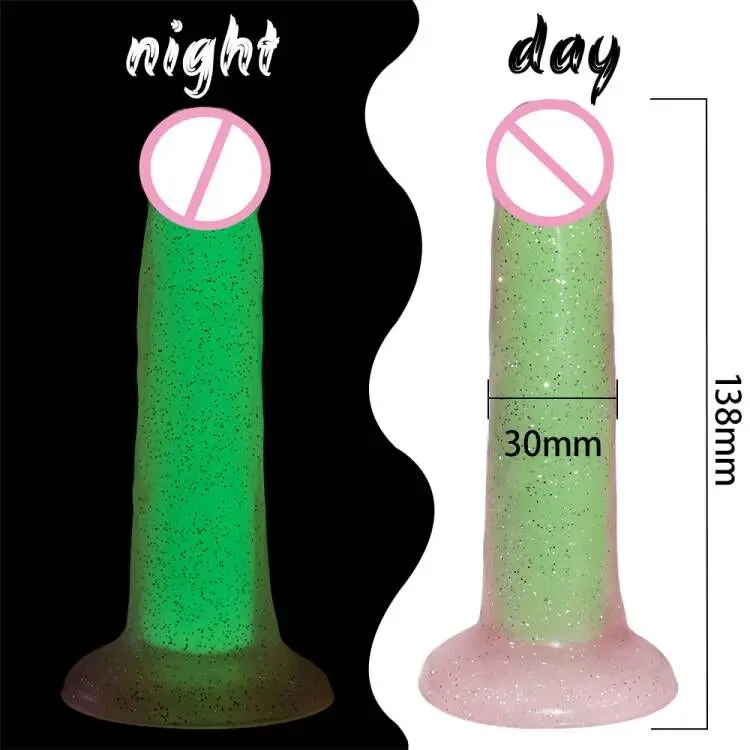 Fluorescent Night Glow Simulated Female Device Fun Products G-spot Anal Butt Plug Adult Sex Toys with Strong Suction Cup
