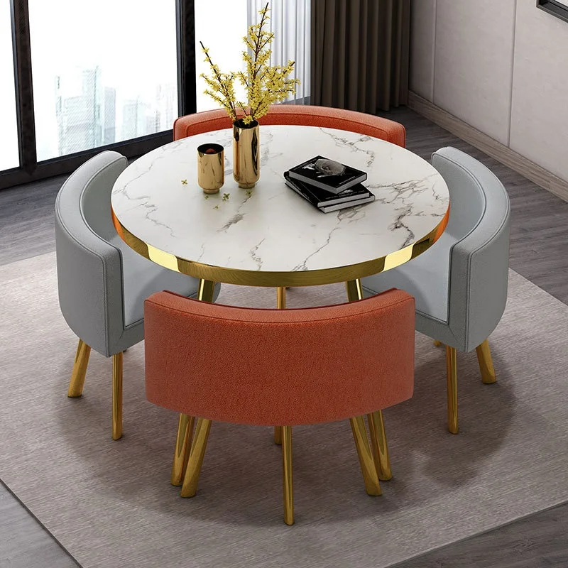 Restaurant gold metal luxury furniture marble dining table set dining table with 4 chairs for sale
