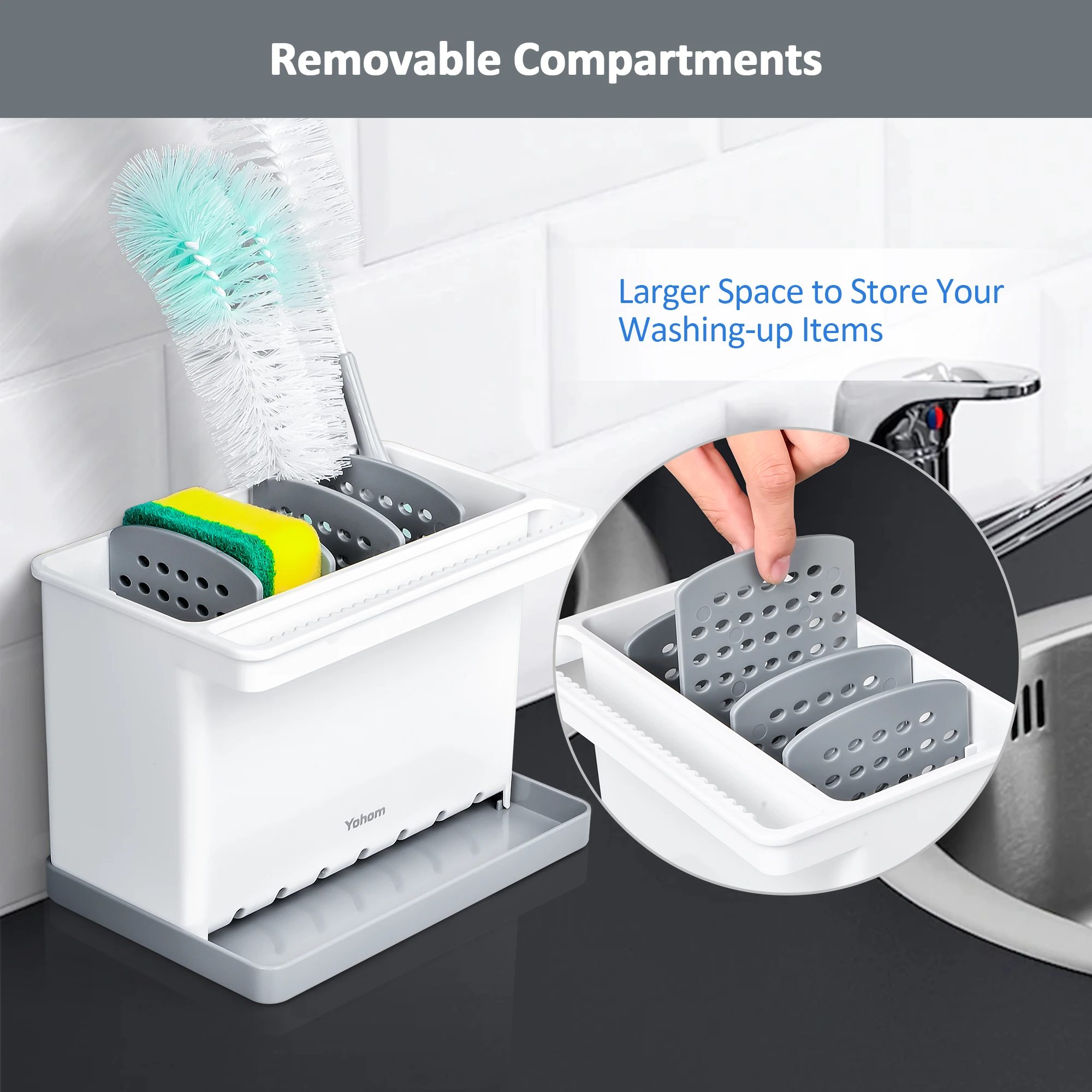 kitchen accessories plastic ABS sink caddy storage organizer soap dispenser sponge holder brush and Dish Cloth Hanger rack