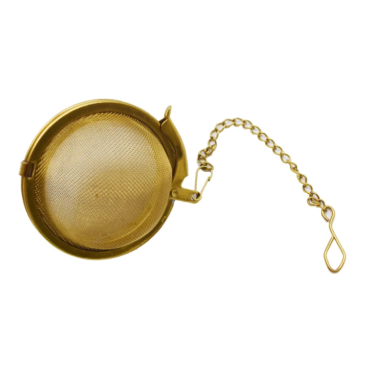 Gold Plated Stainless Steel Mesh Tea Ball Infuser With Chain Hook tea tool