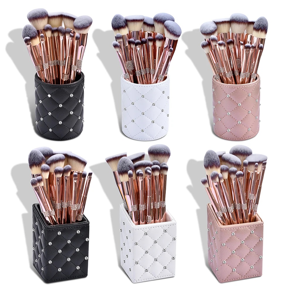14 pcs luxury bling private label glitter makeup brushes set holder with Rose Golden custom logo package box