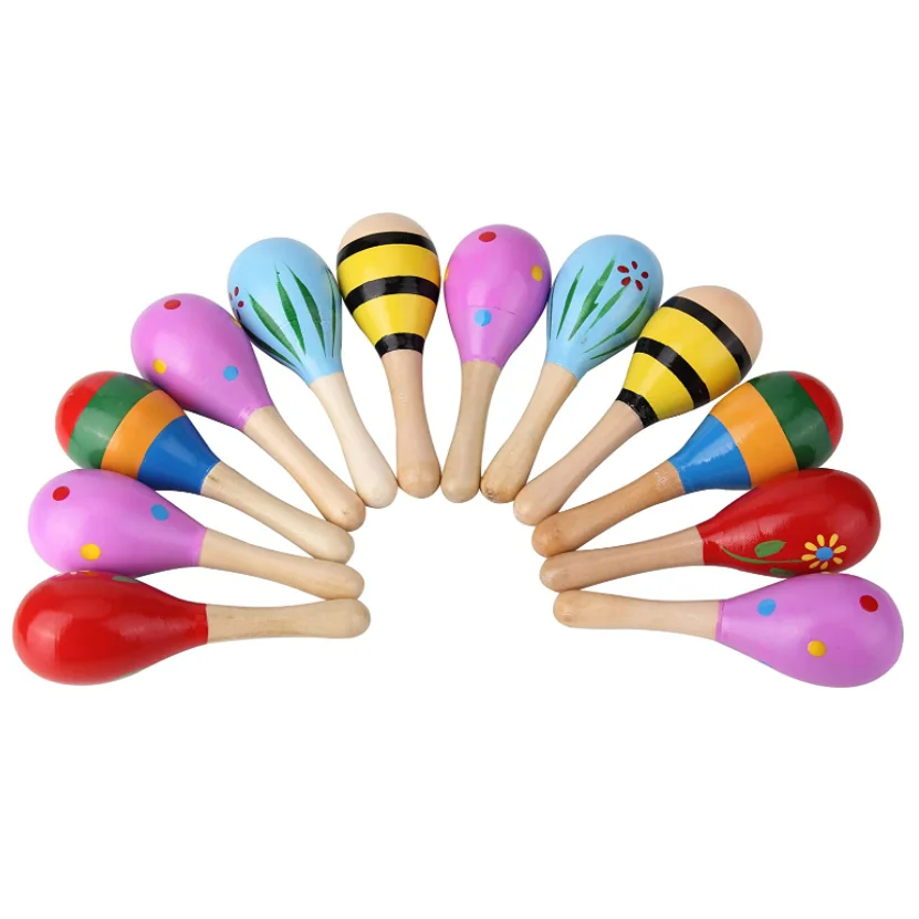 Wooden Maracas assorted colors and design Party Favor Holiday Rumba Shakers Rattles Sand Hammer  Musical Toy  baby rattle wood