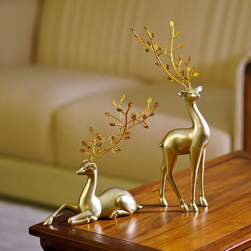 Custom Christmas Ornaments Home Party Decoration Golden Resin Christmas Standing Reindeer Statue Christmas deer decor