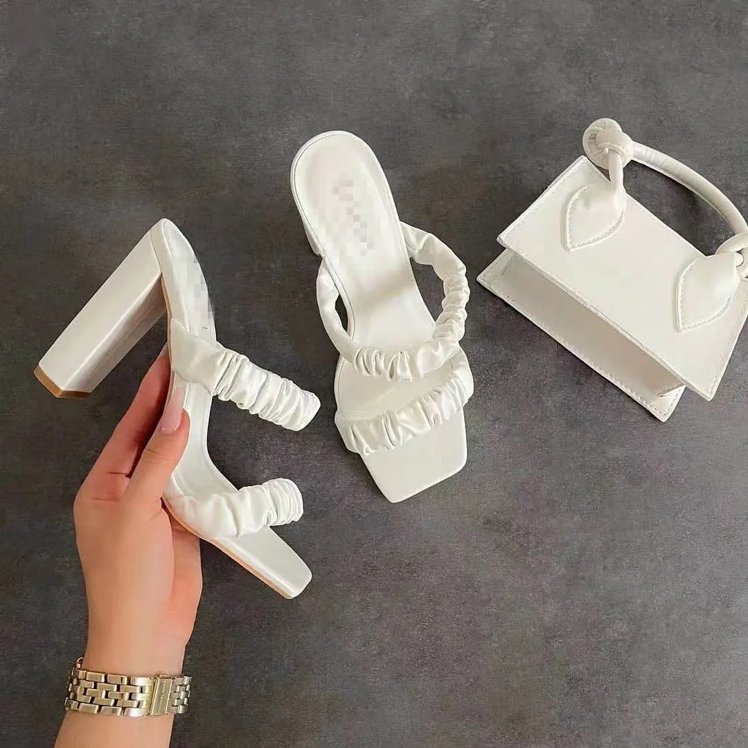 
2021 Women Pumps Fashion Weave Slippers Ankle Strap Sandals Women Thin High Heels Open Toe Female Shoes Lady Ladies Mules Shoes 