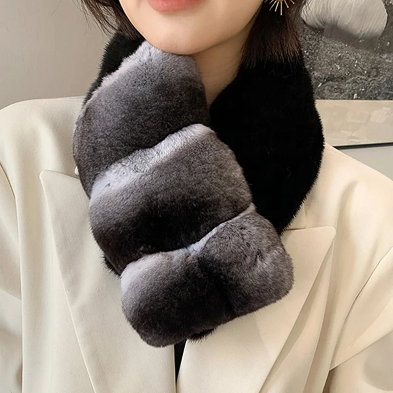 Luxury Natural Chinchilla Scarves Winter Warm Real Mink Fur Scarf For Ladies
