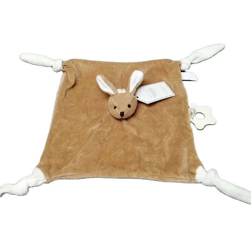 multifunction baby doudou stuffed bunny head custom Infant 100%cotton velours baby comfort teathing&rattle  gift