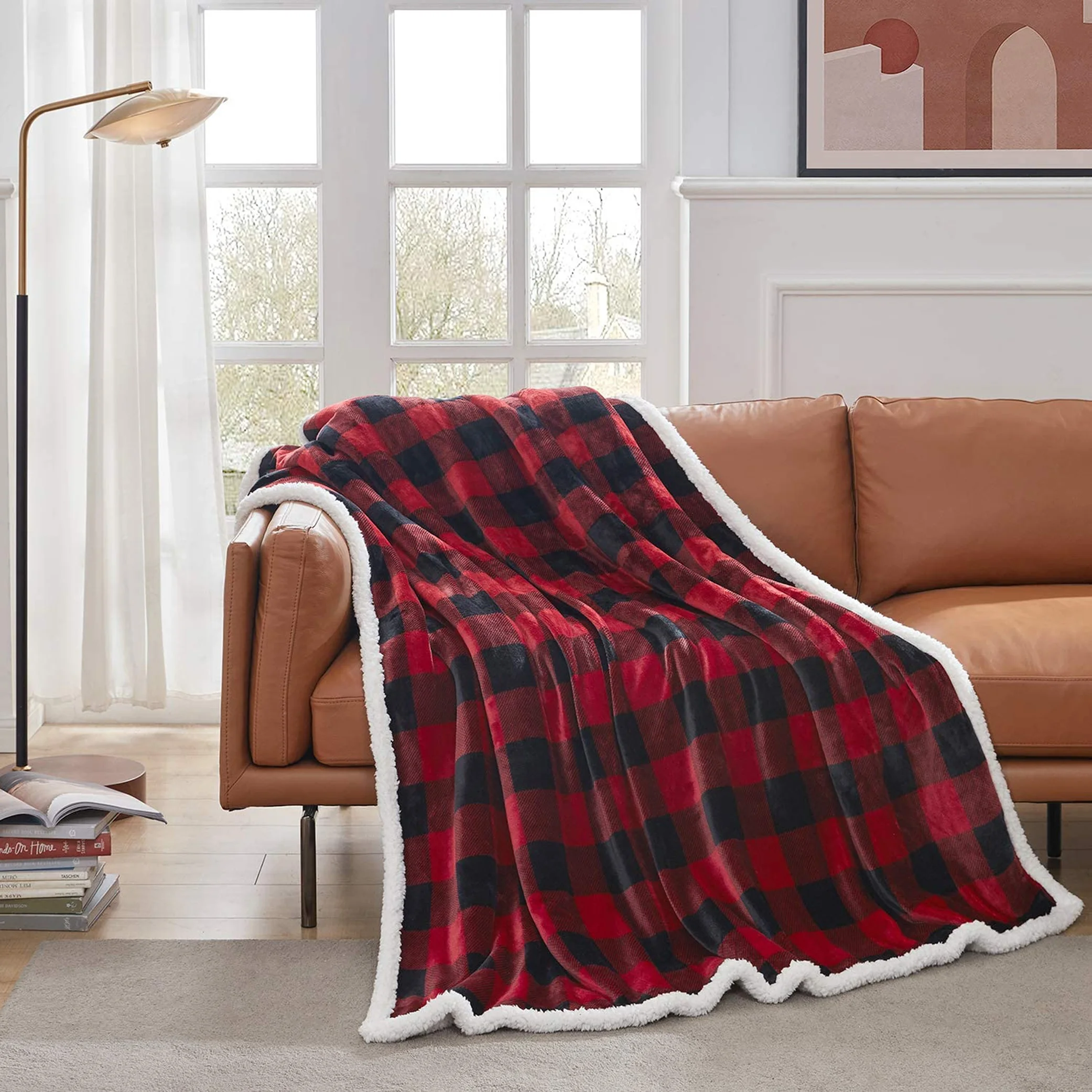 new classical buffalo plaid factory wholesale fluffy plush throw sherpa blanket double layers thicker for home hotel sofa couch