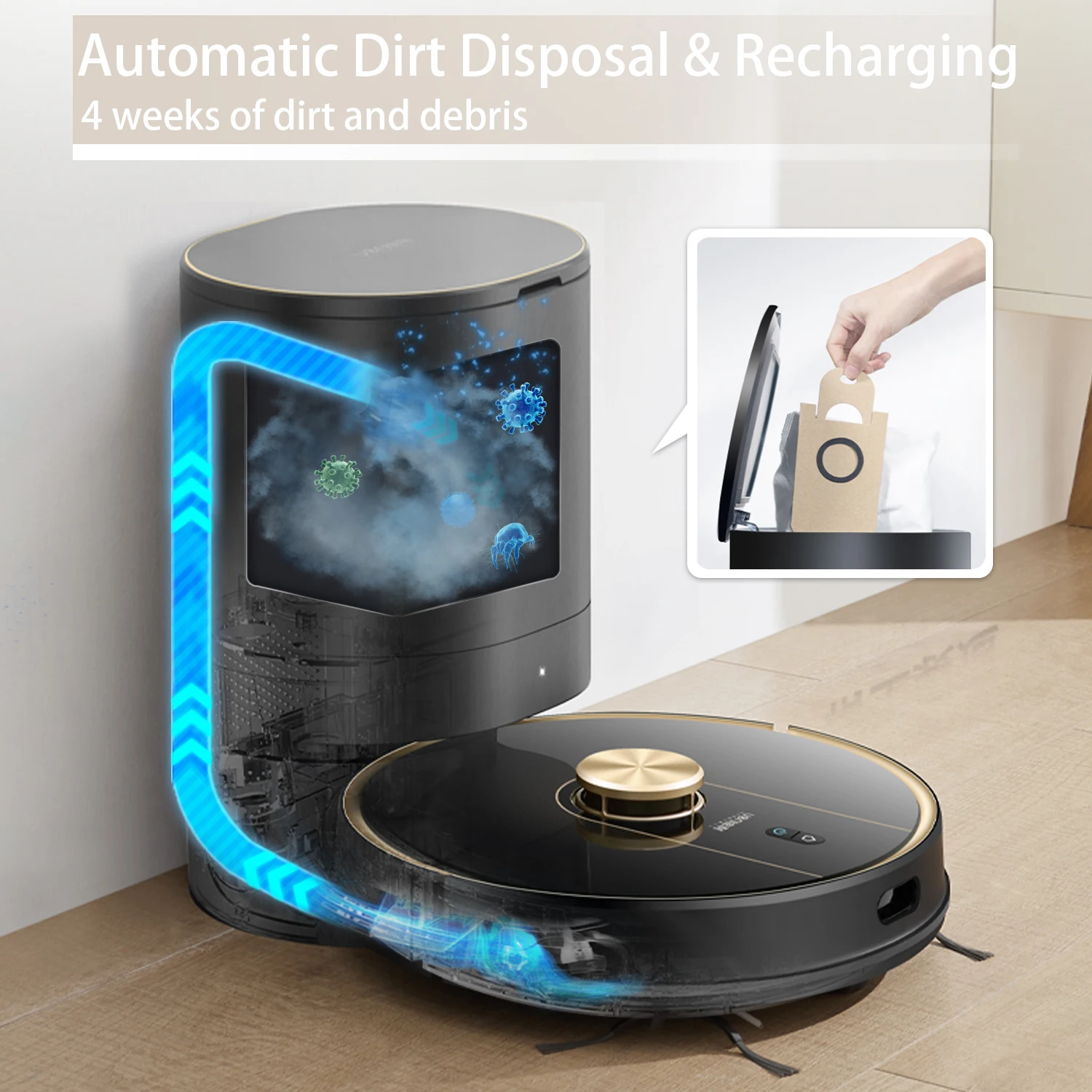 Uoni V980 Plus Smart Tuya WiFi Automatic Robotic Sweeper Rechargeable Robot Vacuum Cleaner with self-emptying dustbin
