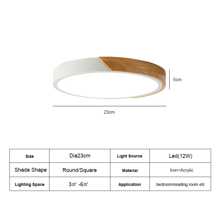 Nordic LED White Wooden Flush Mount Ceiling Lighting Fixture Home Decor Modern Acrylic Round Ceiling Lamp For Indoor Bedroom 12W