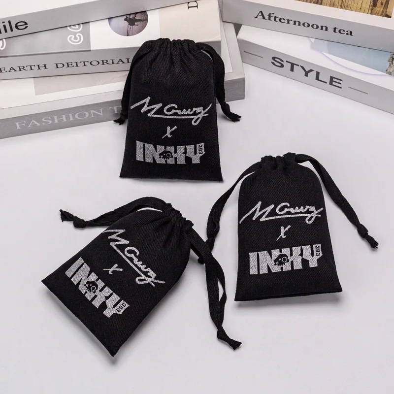 Wholesale Grosgrain Ribbon Canvas Cotton Gift Jewelry Packaging Pouch Twill Cotton Bags