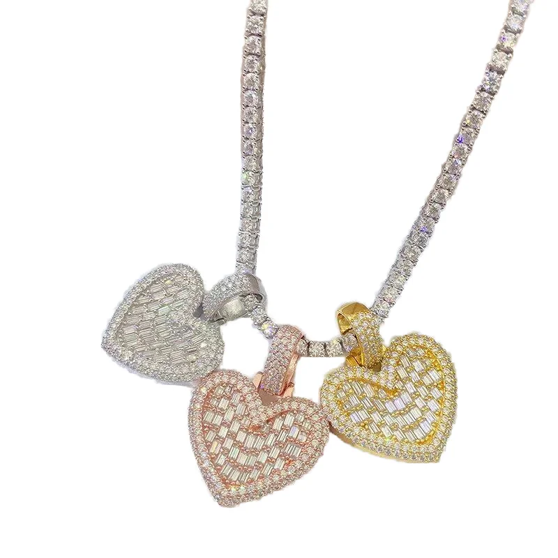Luxury jewelry  Moissanite heart cute Hip Hop Jewelry moissanite Necklace  Iced Out  S925  Moissanite Pendant