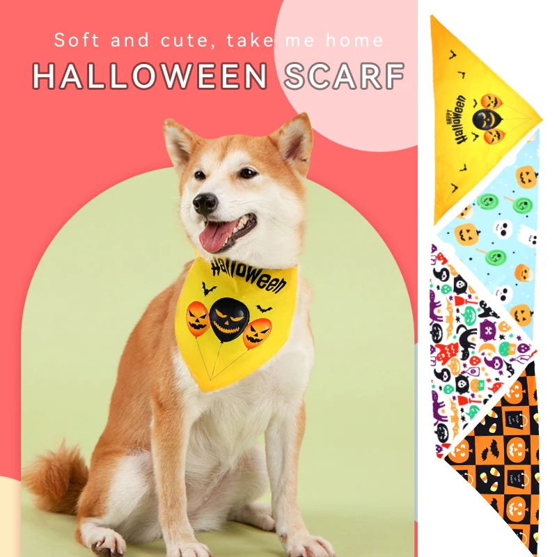 Hot Sale Dog Pumpkin Bandana Holiday Accessories Soft Material Cosplay Pet Triangle Scarf