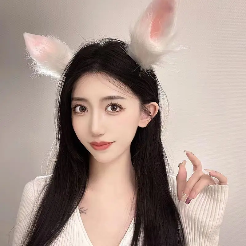 plush cosplay headdress lovely cartoon anime powder cochlear wolf beast ears rabbit hairpin accessories