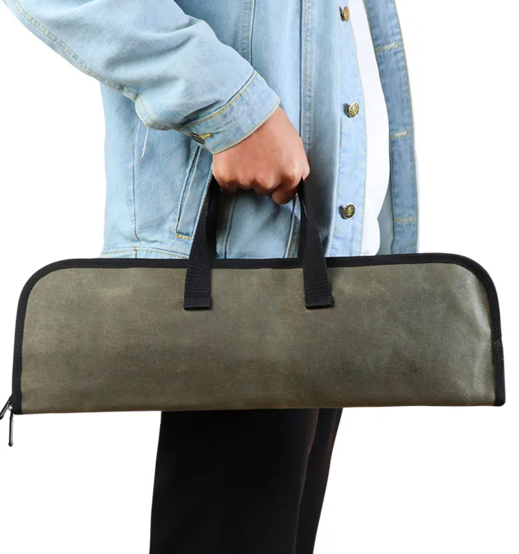 Custom Potable Kitchen Knife Storage Bag Chef Knife Roll Organizer Heavy Duty bbq Waxing Canvas Handheld chef Knife Roll Bag