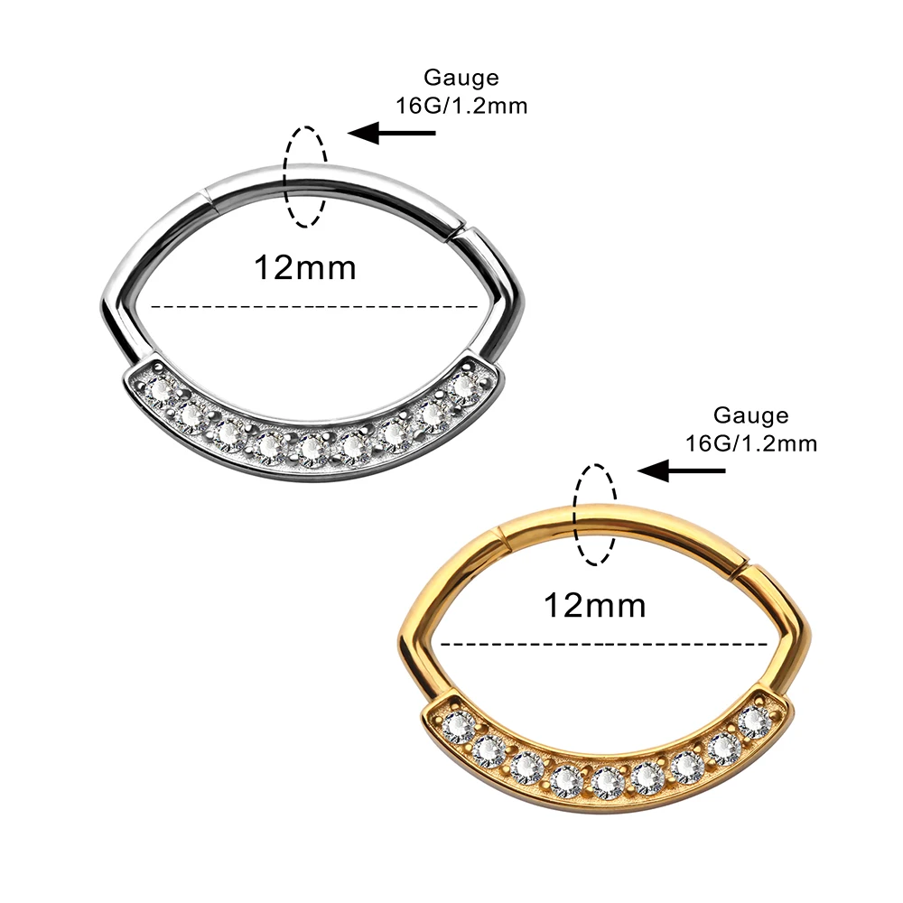 316L Surgical Steel Oval Design Multi CZ Hinged Segment Septum Ring Body Jewelry