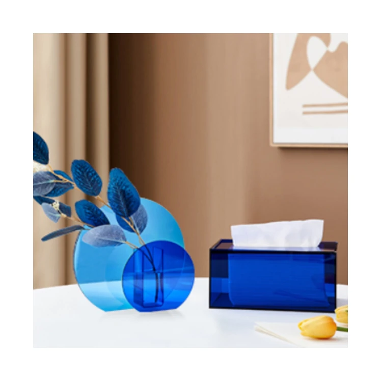 Blue Acrylic Round Shaped Flower Vase For Home Office Wedding