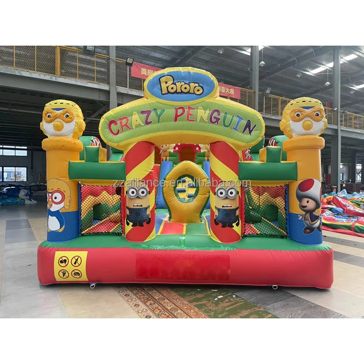 inflatable slide penguin slide bounce house 6x4m children playground renting slide combo for sale