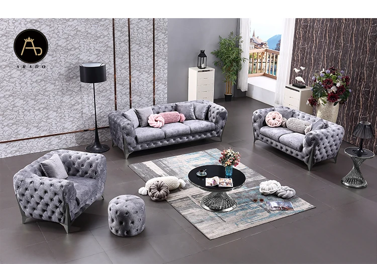  Водонепроницаемый бархатный тканевый комплект диванов Chesterfield новейший королевский дизайн для гостиной металлические ножки домашняя мебель