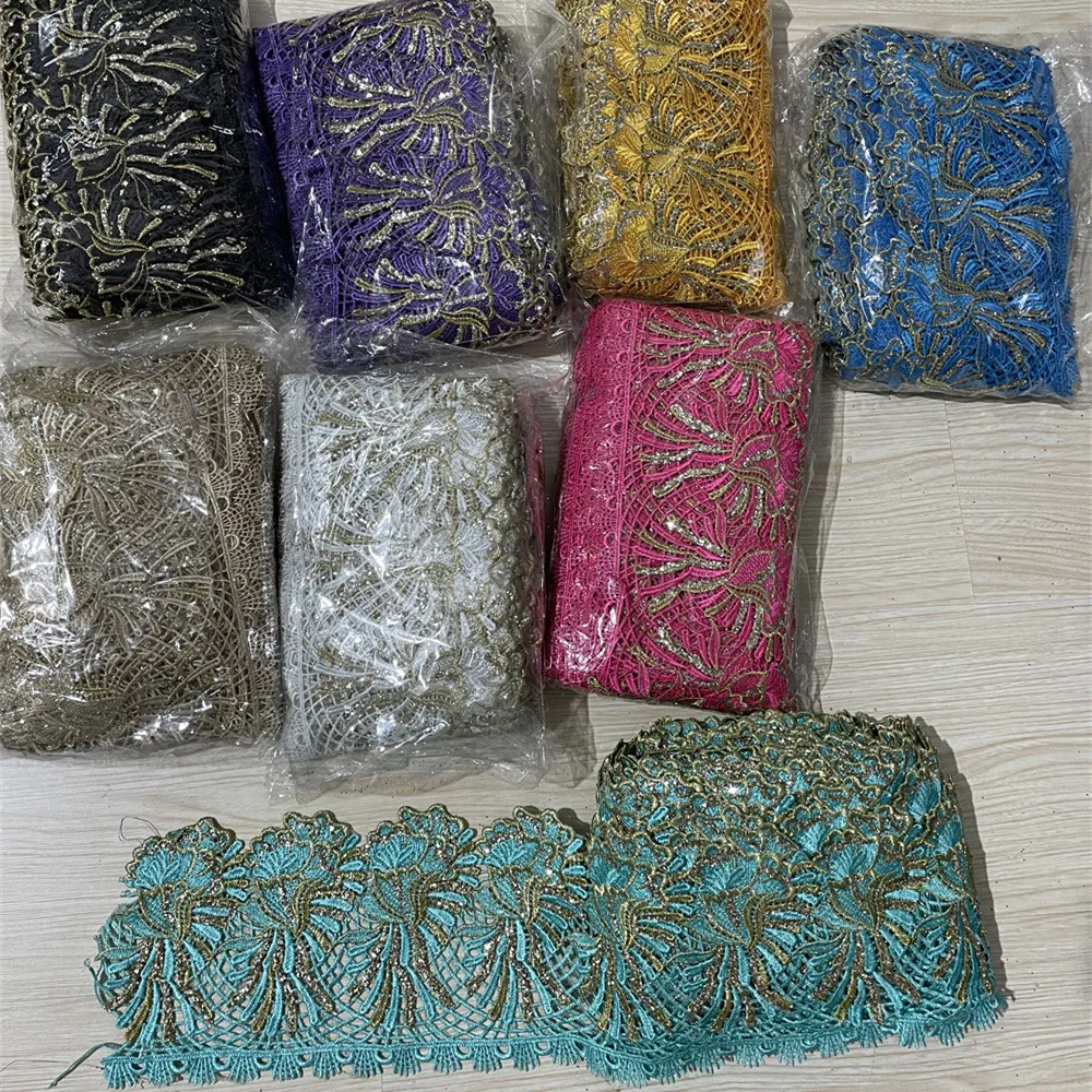 NEW Africa Rhinestone Floral Lace Trim Ribbon  Embroidery Wedding dress  for Set