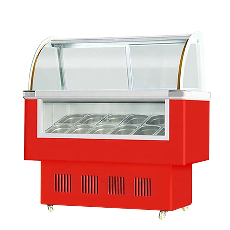 Commercial Shopping Mall Gelato Ice Cream Display Freezer With 12 Pans