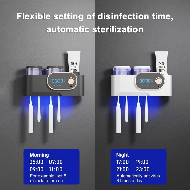 2022 Trending Toothbrush Sanitizer Holder Wall Mounted Electric UV Bathroom Toothbrush Organizer Sterilizer with Timer Fan