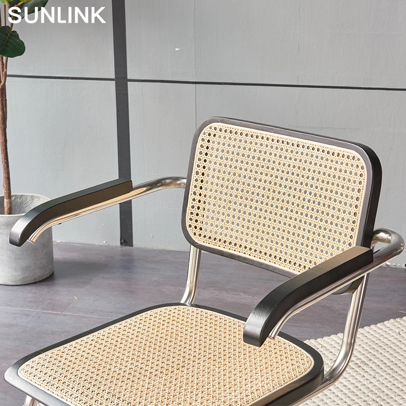 SUNLINK Foshan Commercial Furniture Steel Metal Foot Ash Frame Rattan Seat Back Leisure Office Dining Cafe Chair