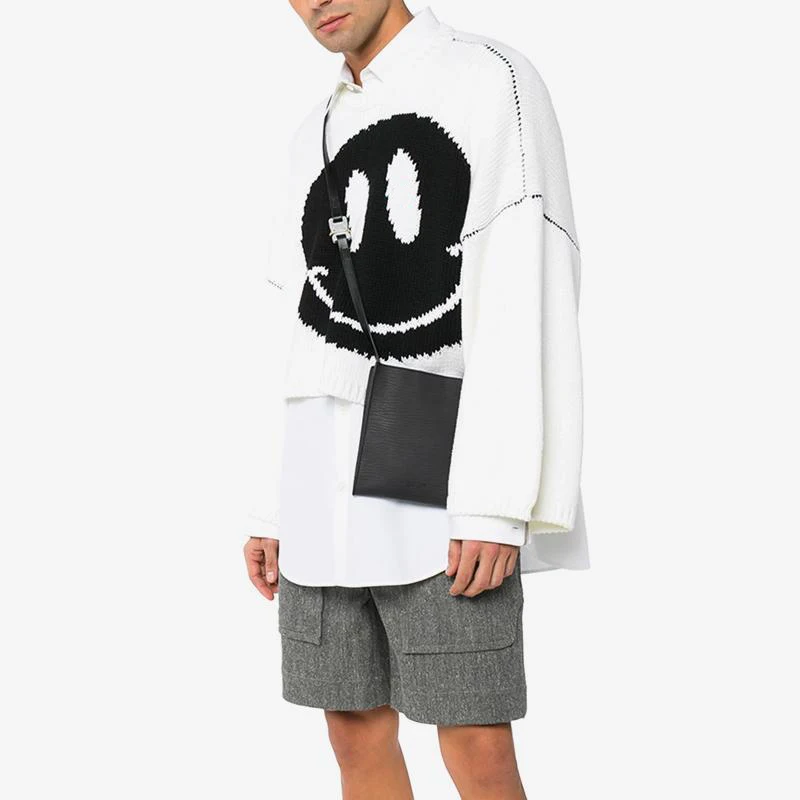 custom logo 100% virgin wool oversized crew neck cropped men sweater knitted pullover designer smiley intarsia knit sweater men