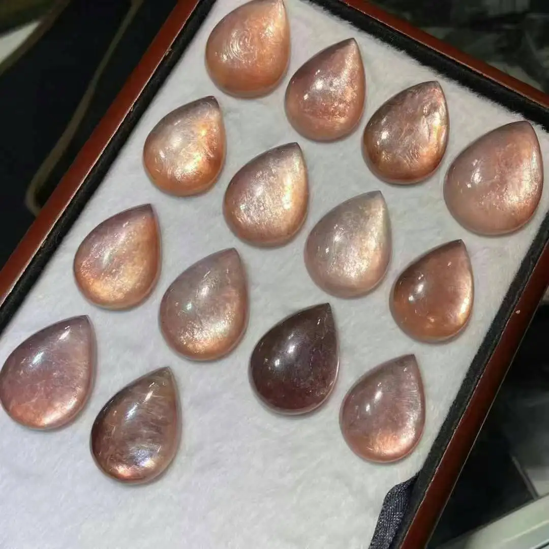 $128 for a set of 14 pieces Natural Crystal Pink Lepidolite Pear Pendant Loose Stone Size: 40*30-35*26mm179.5g diy