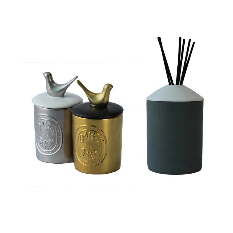 Candle Container Ceramic Reed Diffuser Bottle Custom Empty Aroma Diffuser Vessel Jars With Fragrance Black Rattan Sticks And Box