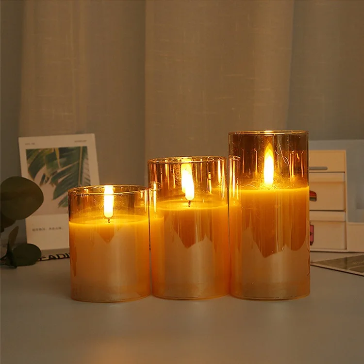 2022 hotsale home decoration 3d real flame pillar remote control flameless led candle