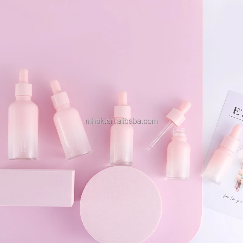 15ml Essential Oil Rose Gold Pink Gradient Serum Bottle 30ml Round Cherry Pink Dropper Bottle With Pipette