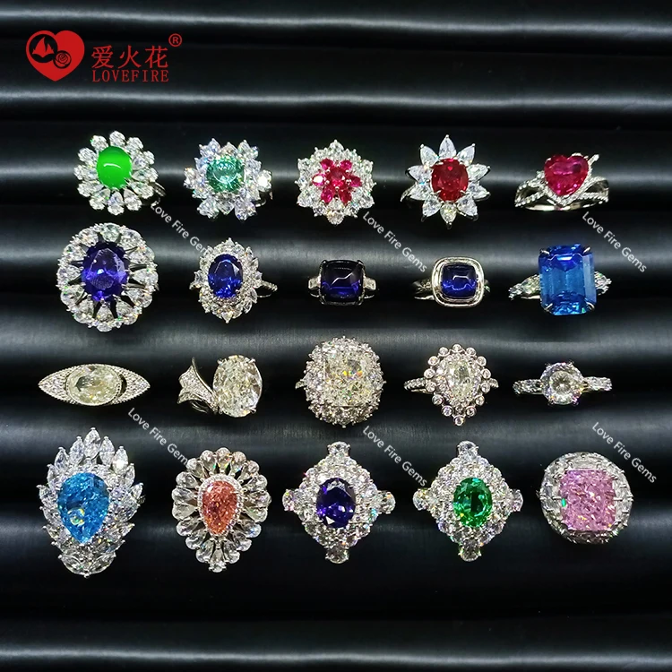 wholesale fine jewelry custom artificial gemstone women engagement 925 sterling silver ring