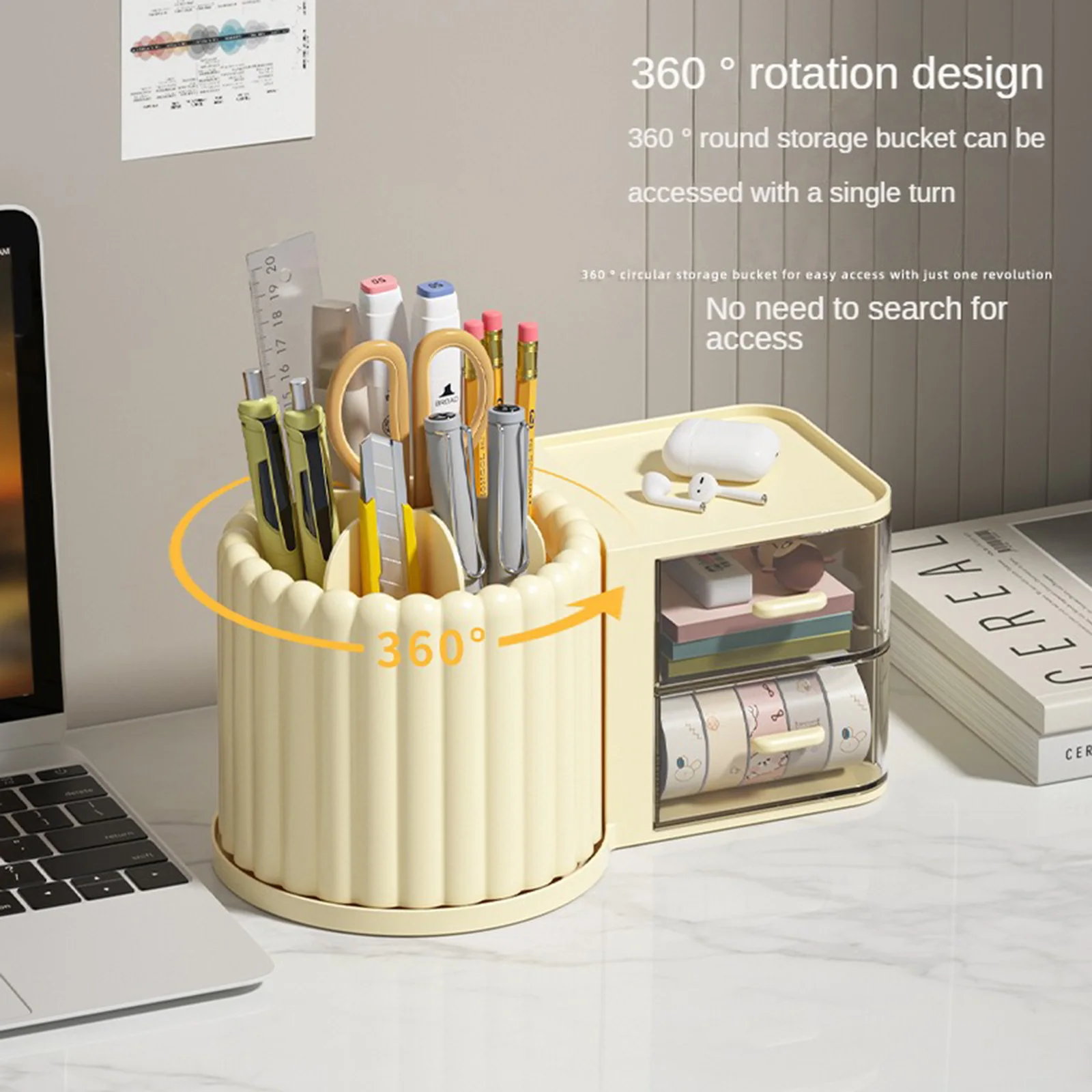 Rotating stationery storage box rack, office desk storage box, makeup table storage box Drawer style storage