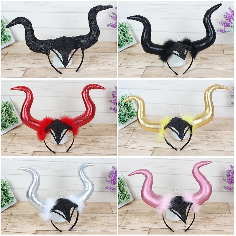 Horn Headband Black Party Horns Headpiece Halloween Cosplay Party Headband Costume Accessory For Women Adult