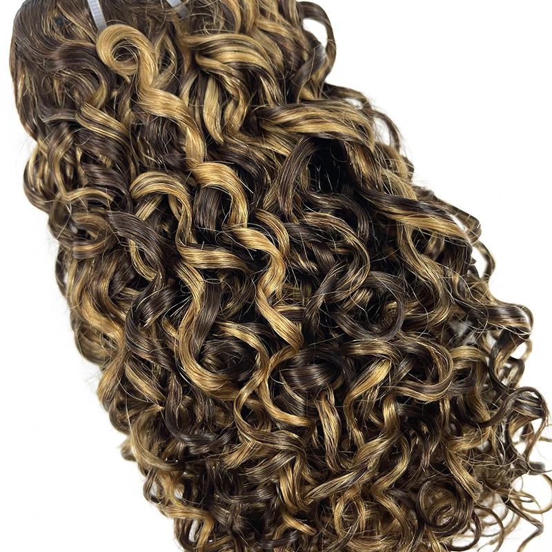 P4/27 highlighted human hair bundle pixie curl for black women,funmi styles brazilian hair dubai closure