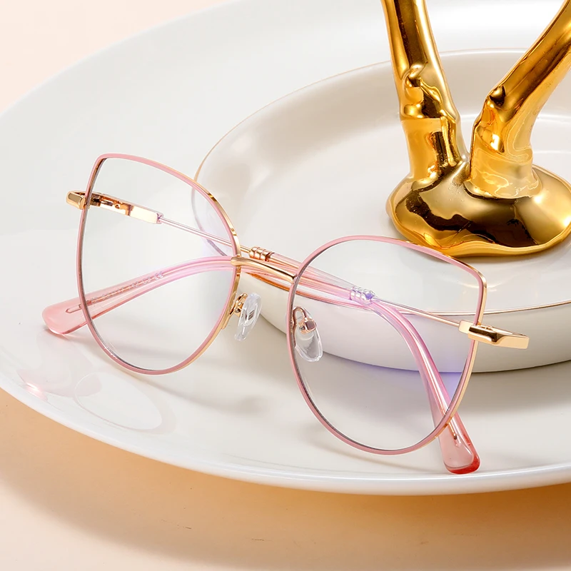 MS 81172  2024 New Fashion Ladies Cat Eye Glasses Block Blue Light Classic Metal Frame Optical Glasses Custom Logo