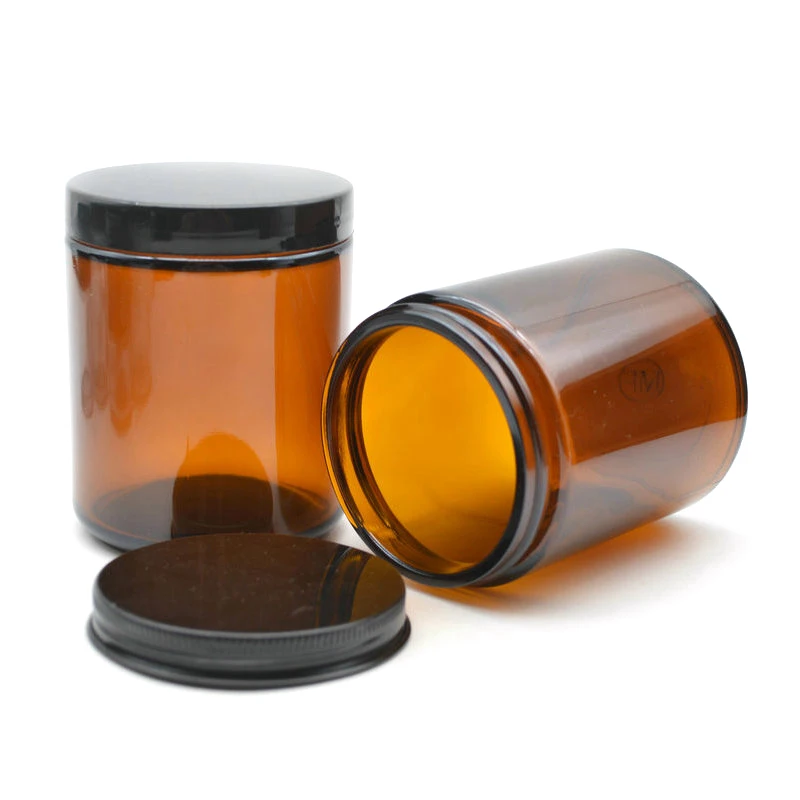 250ml clear Amber Straight Side Round Glass Jar with Metal