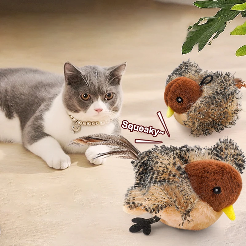Cat Squeaky Catnip Toys Flapping Wings Simulation Bird Interactive flappy bird chase Cat Toy Touch Activated Plush Dog Play Toys